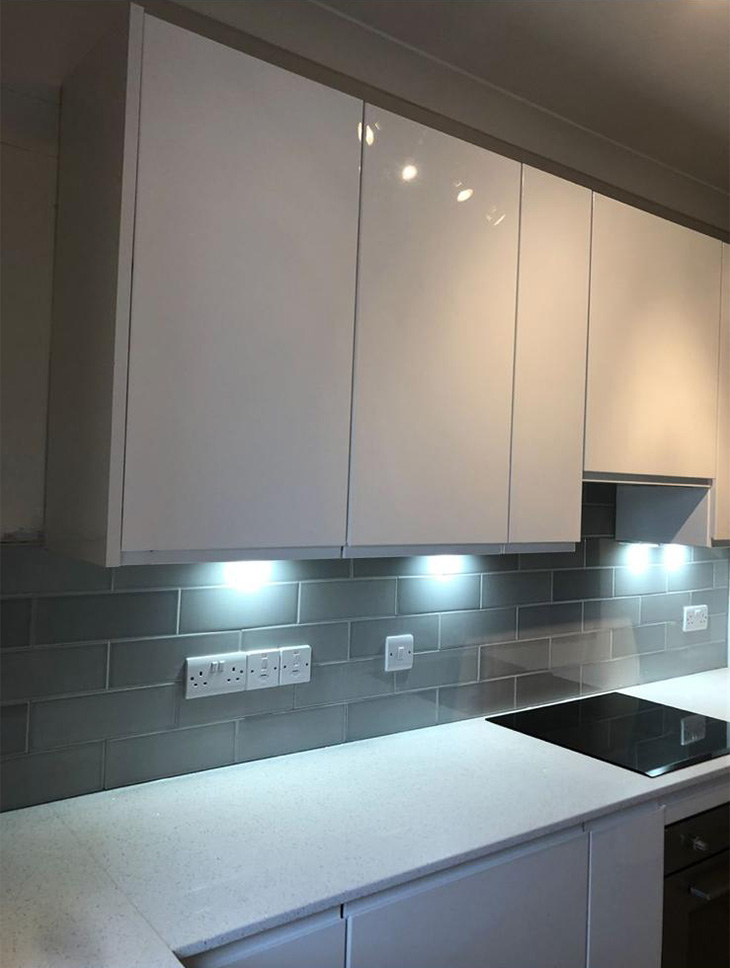 Modern kitchen with LED cabinet lights