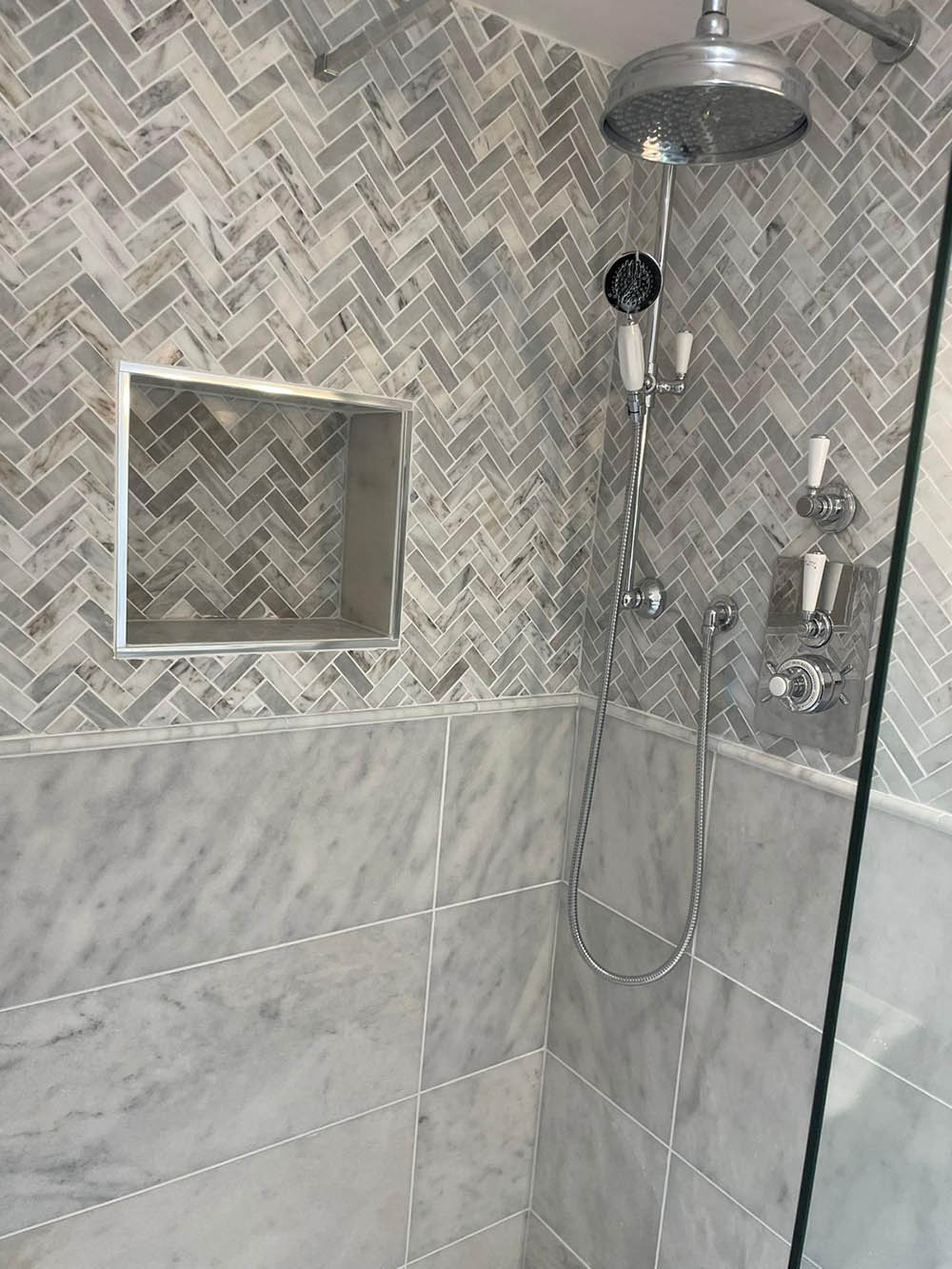 Tiled wall of a shower