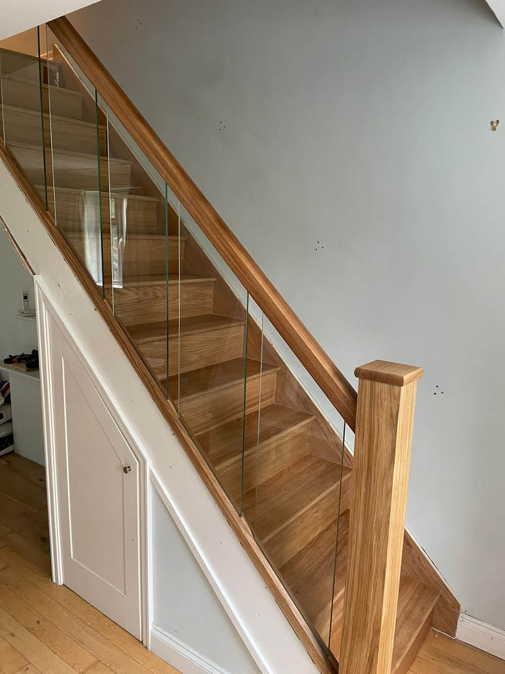 wood staircase and bannister
